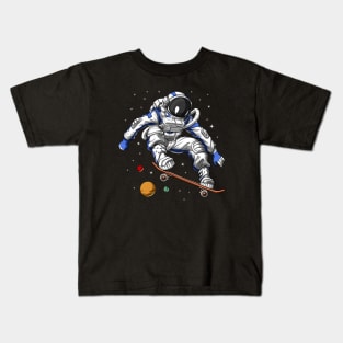 Space Astronaut Skateboarding Kids T-Shirt